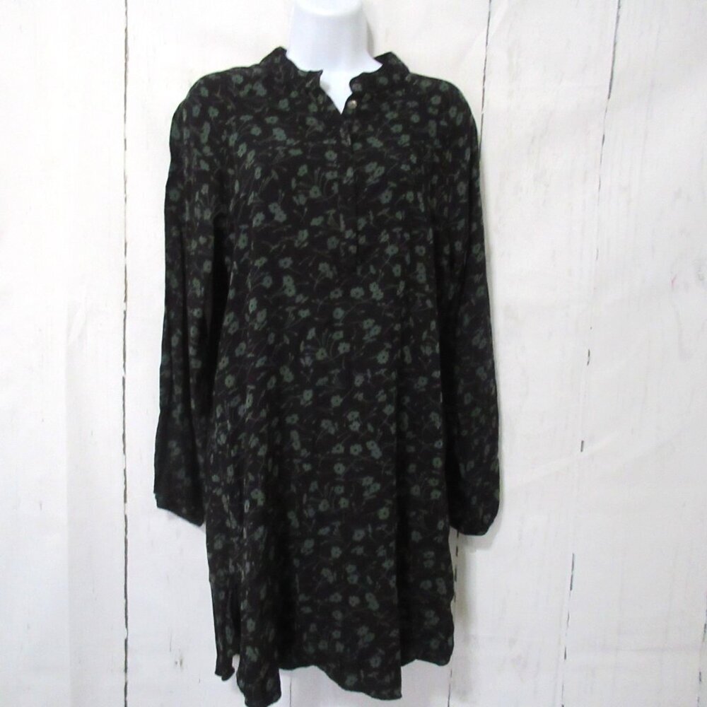 April Cornell Dress S Small Black Green‎ Floral Popover Prairie Cottagecore Midi